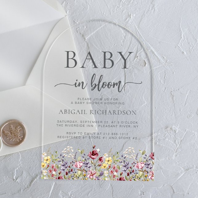 Baby in Bloom Boho Wildflowers Arch Baby Shower Acrylic Invitations (Creator Uploaded)