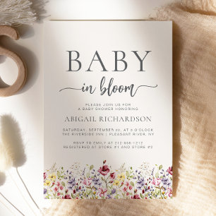 Baby in Bloom Boho Wildflowers Beige Baby Shower Invitation