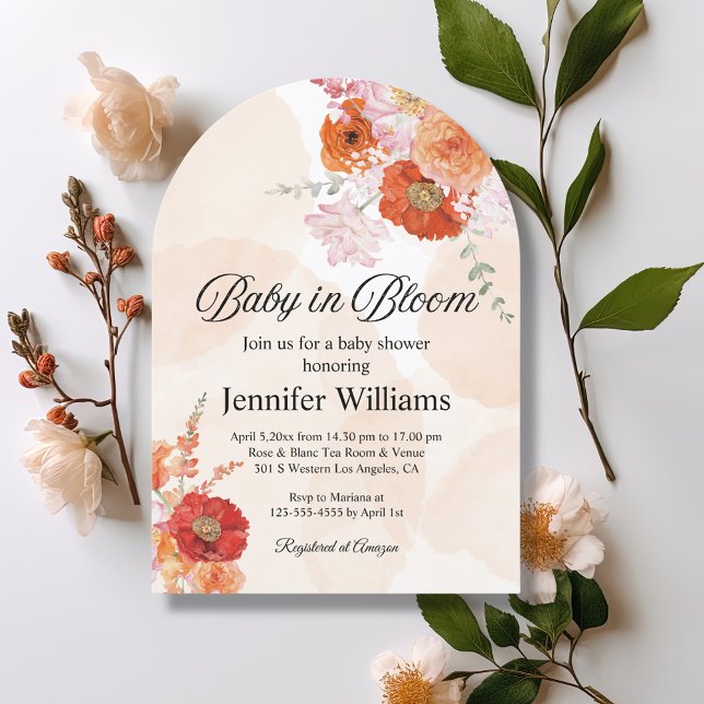 baby in bloom, botanical orange arch baby shower invitation (Creator Uploaded)
