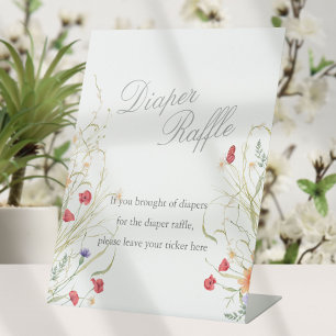 Baby in bloom - botanical wildflower Diaper Raffle Pedestal Sign
