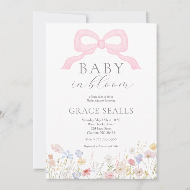 baby in Bloom bow Baby Shower Invitation (Front)