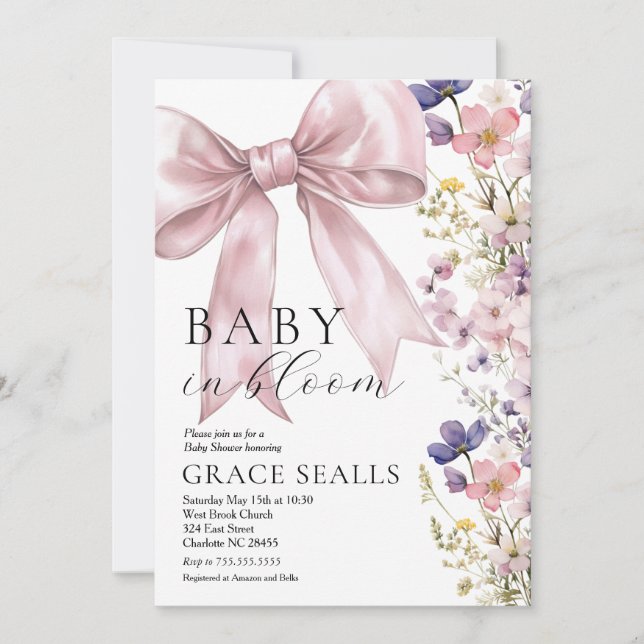 baby in Bloom bow Baby Shower Invitation (Front)