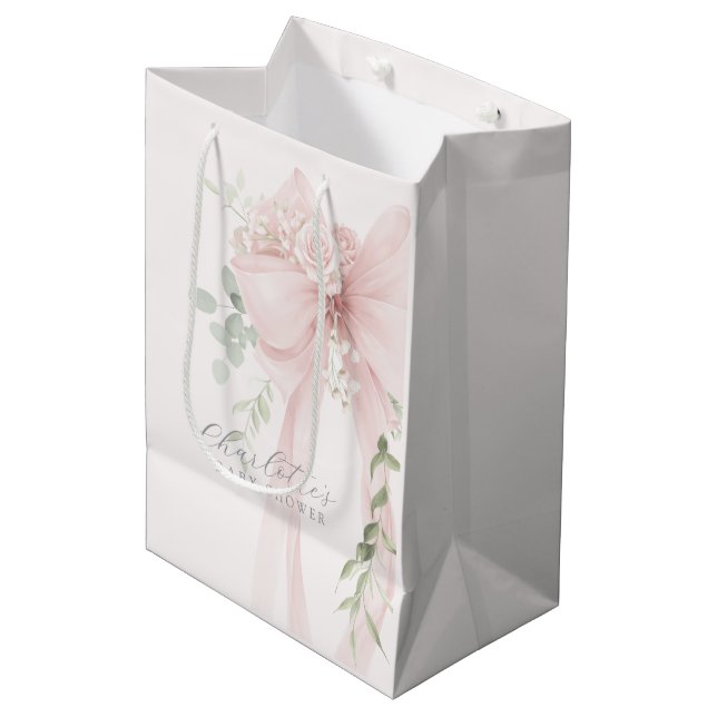 Baby in bloom Bow baby Shower Thank you Medium Gift Bag (Front Angled)