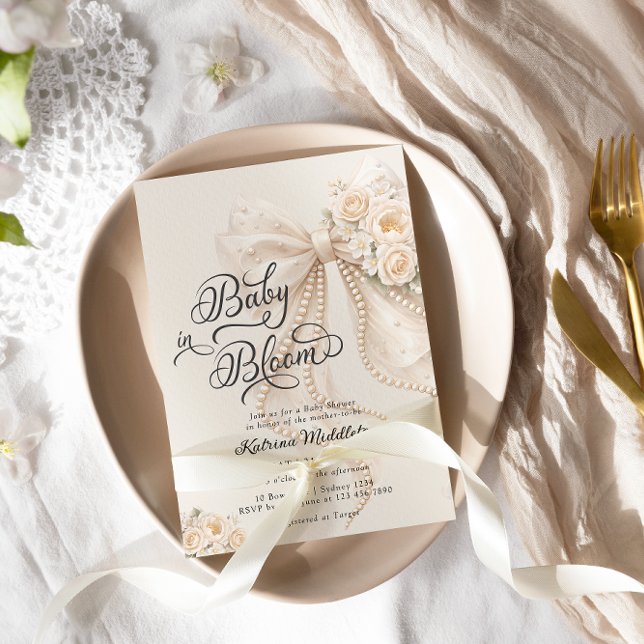 Baby in Bloom Bow Girl Baby Shower Invitation (Creator Uploaded)