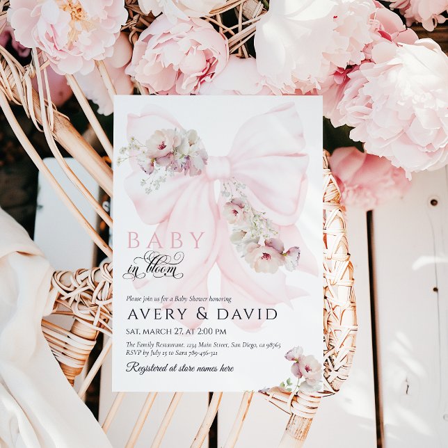 Baby in Bloom Bow Spring Garden Girl Baby Shower Invitation (Creator Uploaded)