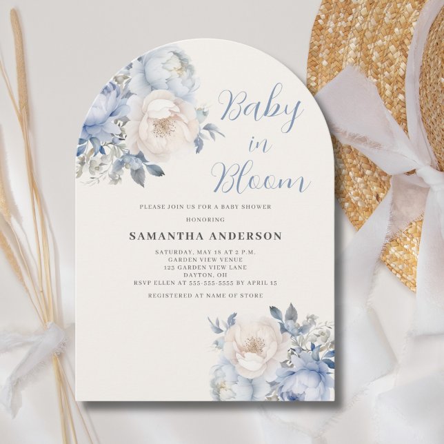 Baby In Bloom Boy Blue Floral Shower Invitation (Creator Uploaded)