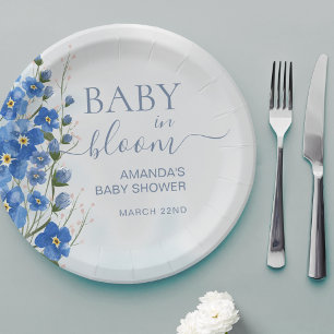 Baby in Bloom Boy Blue Floral Shower Paper Plate