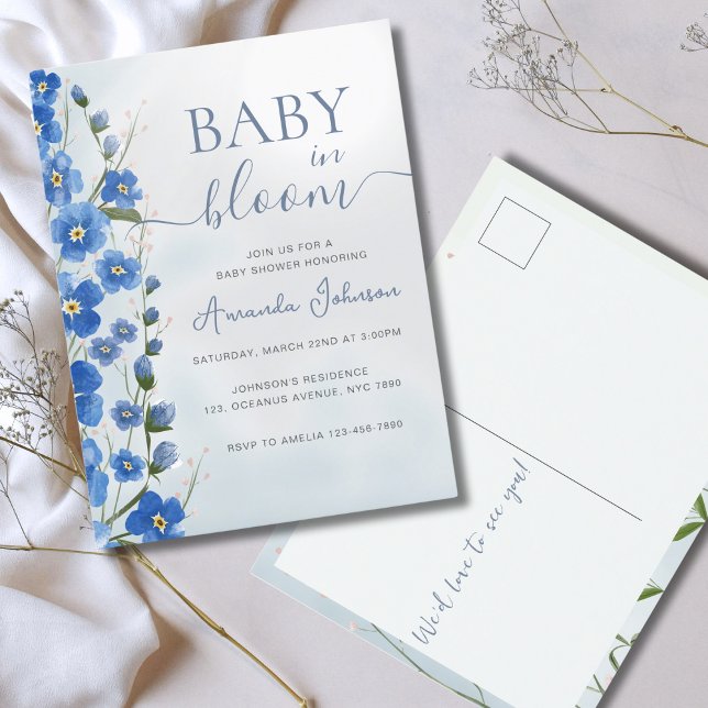  Baby in Bloom Boy Blue Floral Shower  Postcard (Creator Uploaded)