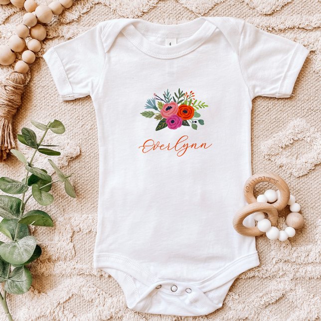 Baby in Bloom Bright Floral Baby Name Baby Bodysuit (Creator Uploaded)