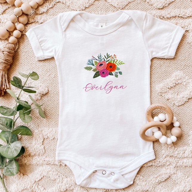 Baby in Bloom Bright Floral Baby Name Bodysuit (Creator Uploaded)