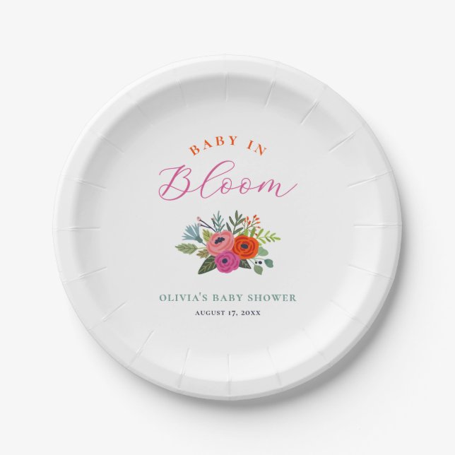 Baby in Bloom Bright Floral Baby Shower Paper Plate (Front)