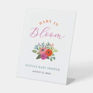 Baby in Bloom Bright Floral Baby Shower Welcome Pedestal Sign