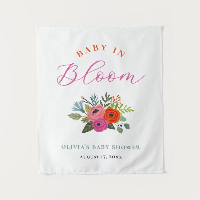 Baby in Bloom Bright Floral Baby Shower Welcome Tapestry (Front)