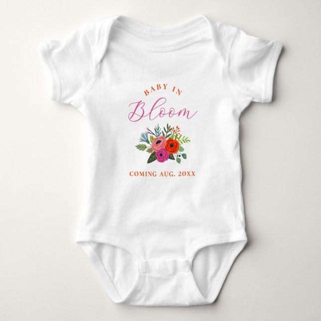 Baby in Bloom Bright Floral Pregnancy Announcement Bodysuit (Front)