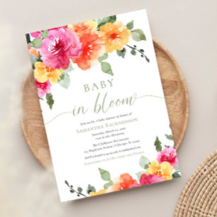 Baby in Bloom bright spring summer floral shower Invitation