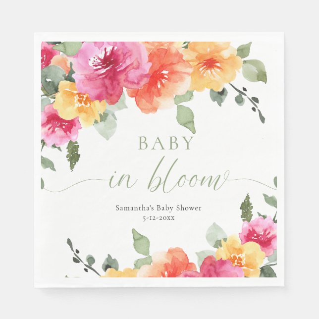 Baby in Bloom bright spring summer floral shower Napkin (Front)