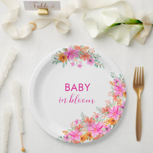 Baby in Bloom bright summer floral shower  Paper Plate