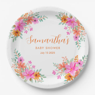 Baby in Bloom bright summer floral shower  Paper Plate