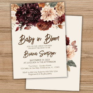 Baby in Bloom Brown Beige Ivory Floral Baby Shower Invitation