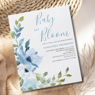 Baby In Bloom Budget Blue Floral Shower Invitation Flyer