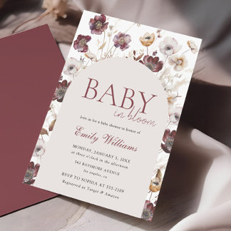 Baby in Bloom Burgundy Wildflower Baby Shower Invitation