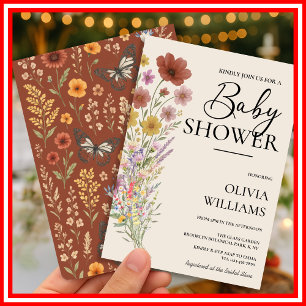 Baby in Bloom Burnt Orange Wildflower Invitation