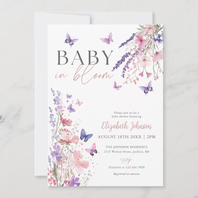 Baby In Bloom Butterflies Wildflowers Baby Shower Invitation (Front)