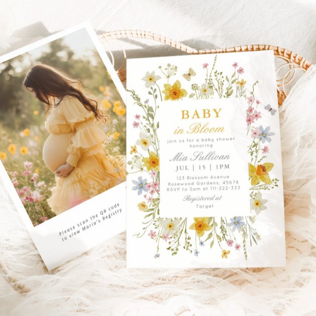 Baby in Bloom Butterfly floral photo baby shower Invitation (Creator Uploaded)