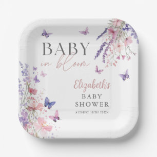 Baby In Bloom Butterfly Wildflowers Baby Shower Paper Plate