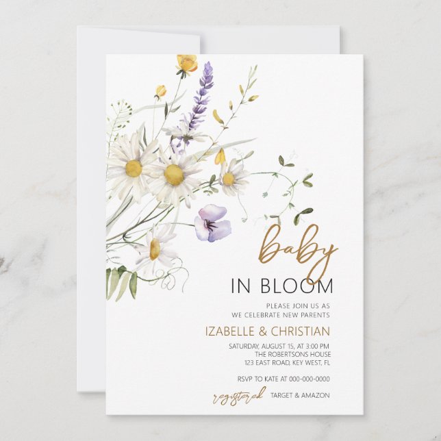 Baby in Bloom Chamomile Wildflowers Shower Invitation (Front)