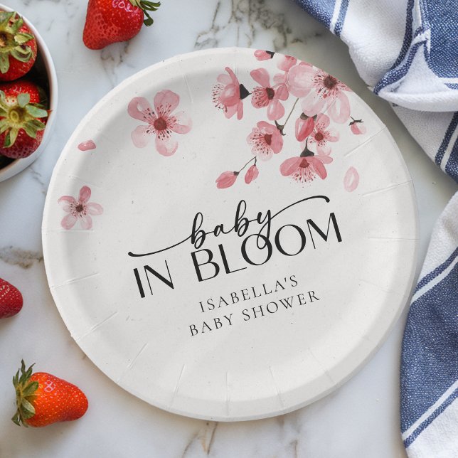 Baby in Bloom Cherry Blossom Baby Shower Paper Plate (Creator Uploaded)