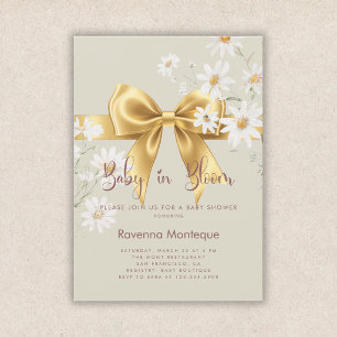 Baby in Bloom Chic Gold Floral Bow Baby Shower Invitation