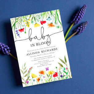 Baby in Bloom colourful wildflowers baby shower Invitation