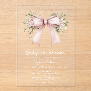 Baby In Bloom Coquette Pink Bow  Baby Shower  Acrylic Invitations