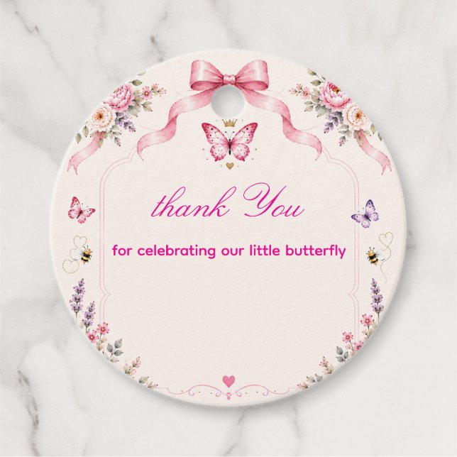 Baby in Bloom Crowned Butterfly Favour Tag (Front)