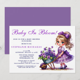 Baby In Bloom Cute Girl Purple Flower Baby Shower Invitation