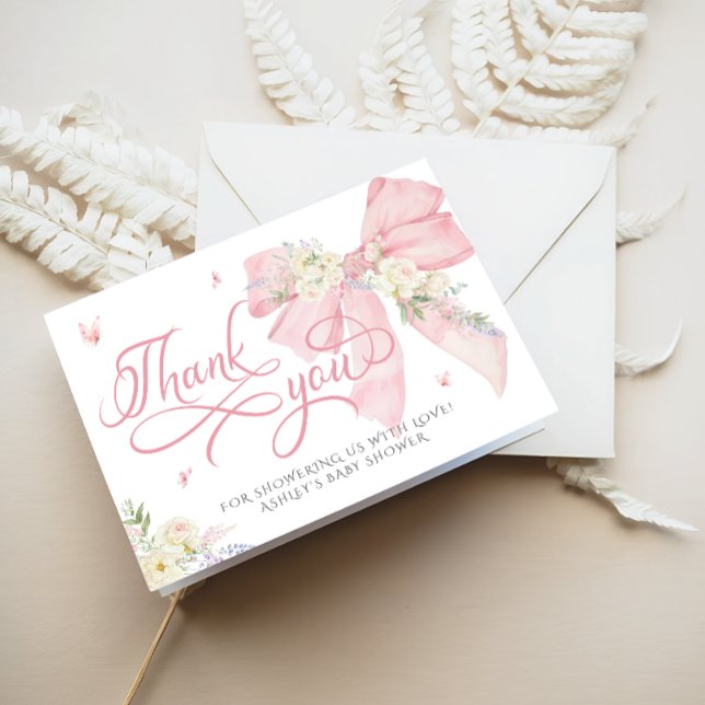 Baby In Bloom Cute Pink Bow Baby Shower Thank You Card (Creator Uploaded)