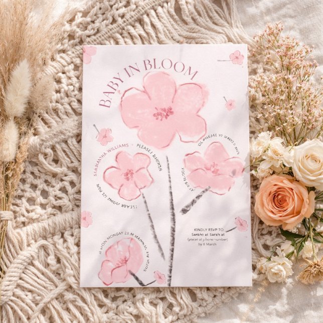Baby In Bloom Cute Pink Floral Baby Shower Invitation (Creator Uploaded)