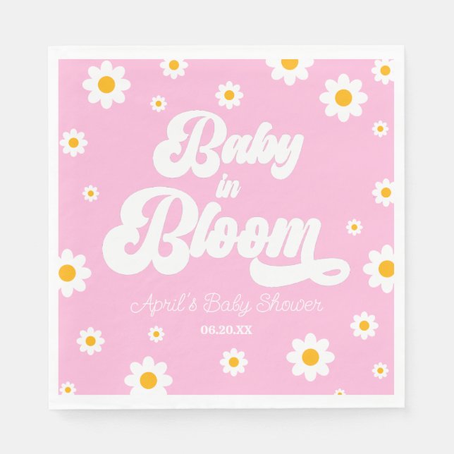 Baby In Bloom Daisy Flower Floral Pink Baby Shower Napkin (Front)