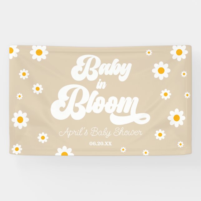 Baby In Bloom Daisy Flower Floral Tan Baby Shower Banner (Horizontal)
