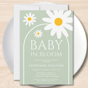 Baby in Bloom Daisy Green Baby Shower Invitation
