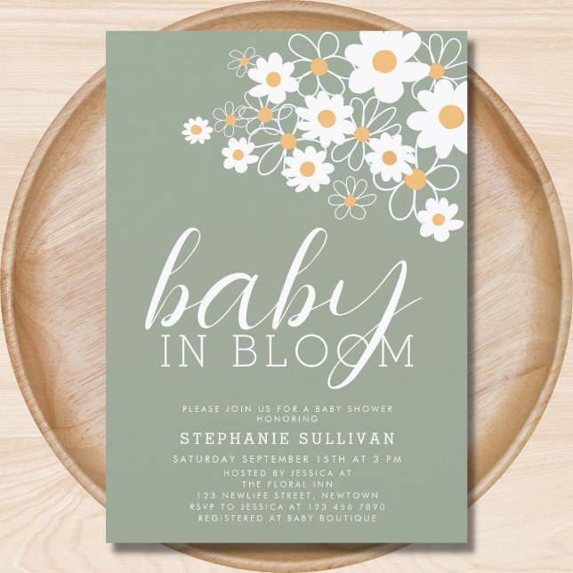 Baby in Bloom Daisy Green Baby Shower  Invitation (Creator Uploaded)