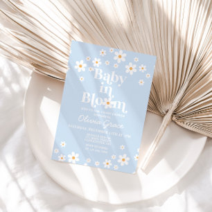 Baby in Bloom! Daisy pale blue Baby Shower Invitation