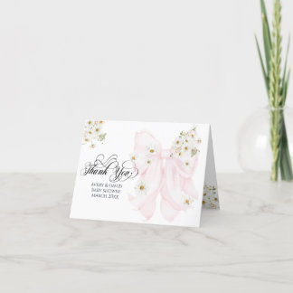 Baby in Bloom Daisy Pink Bow Girl Baby Shower Thank You Card