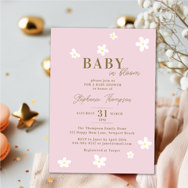 Baby in Bloom Daisy Spring Pink Boho Girl Shower Invitation (Creator Uploaded)