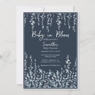 Baby in Bloom Dark Blue Wildflower Baby Shower Invitation