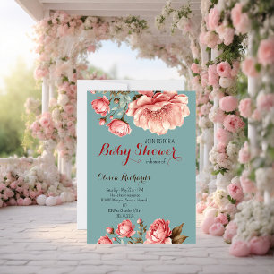 Baby in Bloom Delicate Pink Flower  Baby Shower Invitation