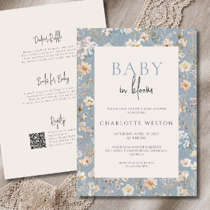 Baby In Bloom Dusty Blue All In One Baby Shower Invitation