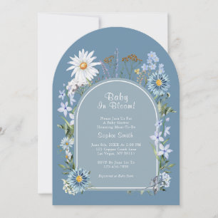 Baby In Bloom Dusty Blue Botanical Baby Shower Invitation