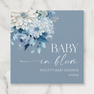 Baby In Bloom Dusty Blue Floral Baby Shower Favour Tags